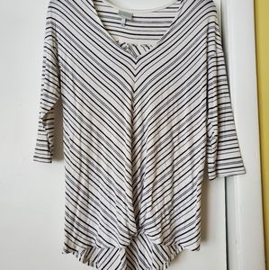 Freshwear navy and white sripped shirt with 3/4 length sleeves.